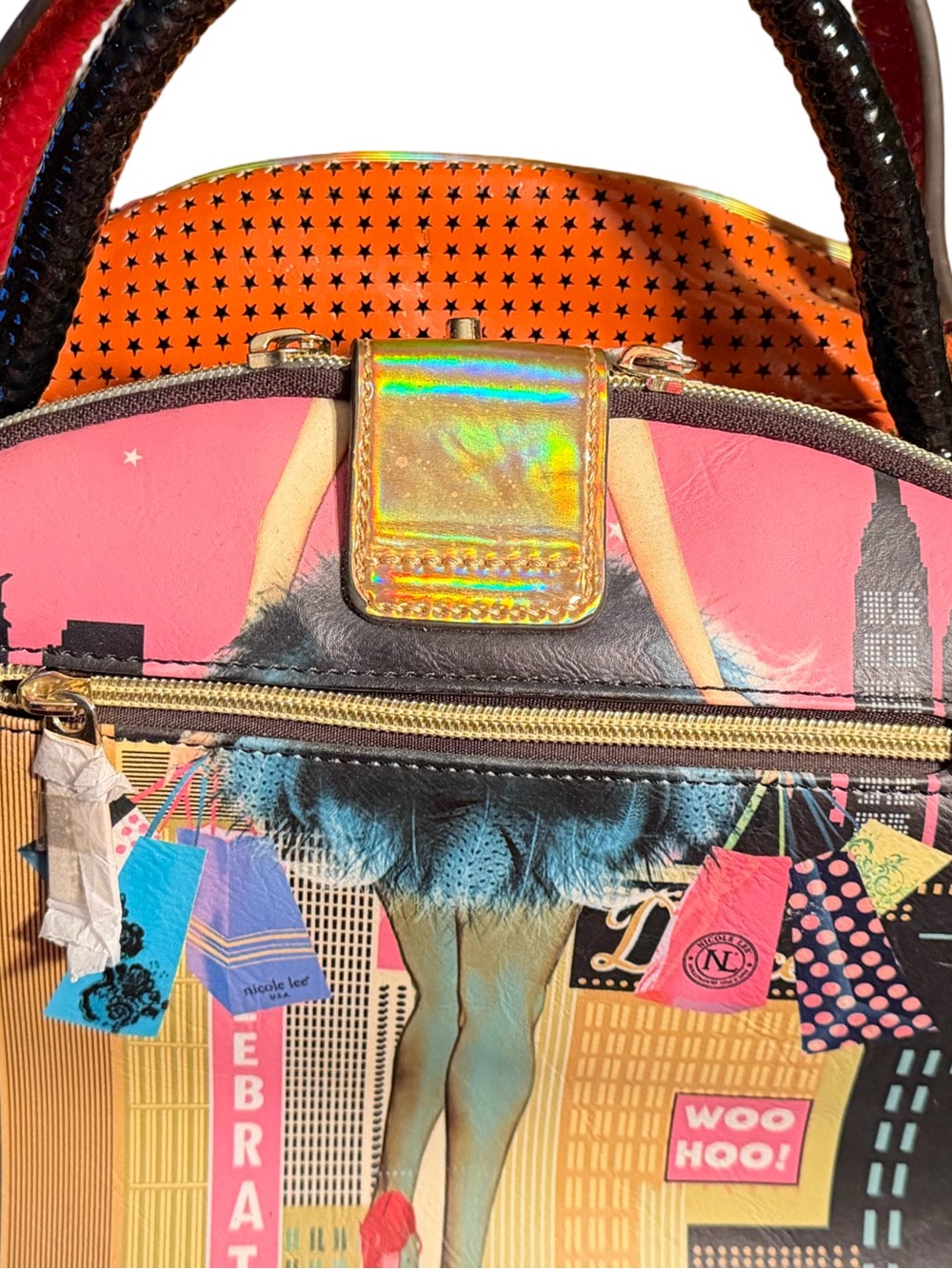 Nicole Lee NWOT Novelty Retro Multi-Color Top-Handle Satchel Crossbody (P249) - Picture 5 of 13
